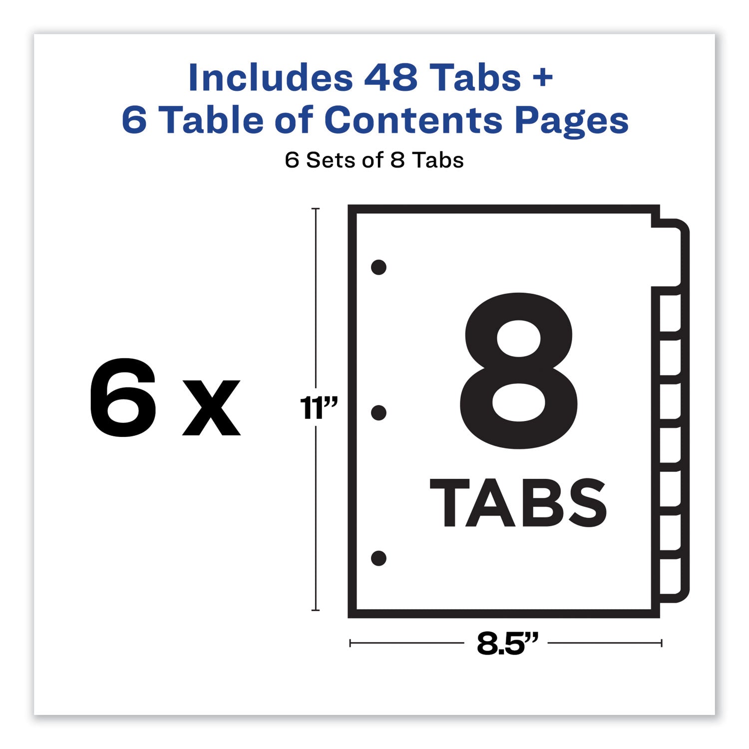 Avery Customizable TOC Ready Index Multicolor Tab Dividers, 8-Tab, 1 to 8, 11 x 8.5, White, Traditional Color Tabs, 6 Sets