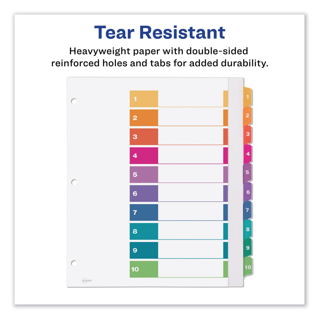 Avery Customizable TOC Ready Index Multicolor Tab Dividers, Extra Wide Tabs, 10-Tab, 1 to 10, 11 x 9.25, White, 1 Set