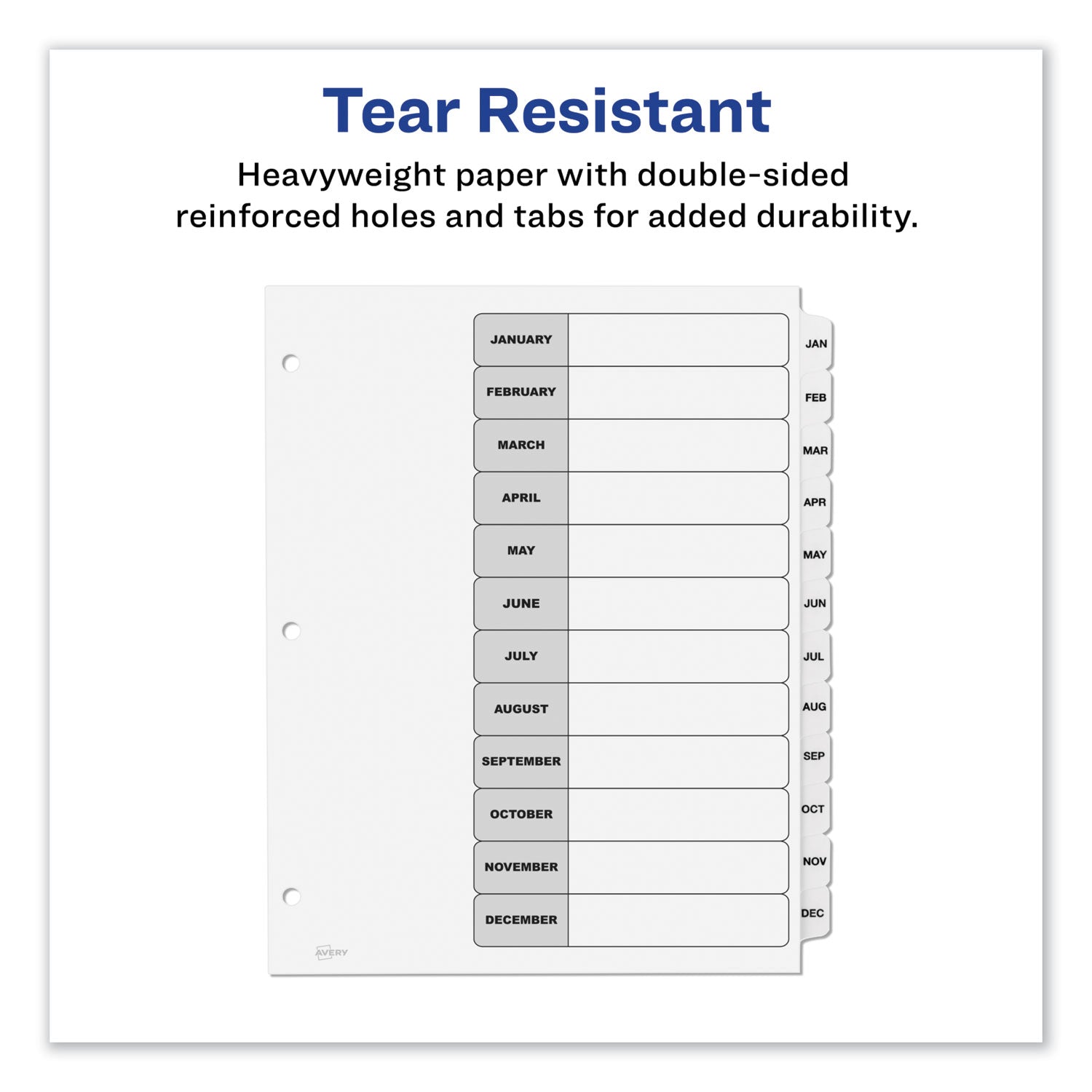 Avery Customizable TOC Ready Index Black and White Dividers, 12-Tab, Jan. to Dec., 11 x 8.5, 1 Set