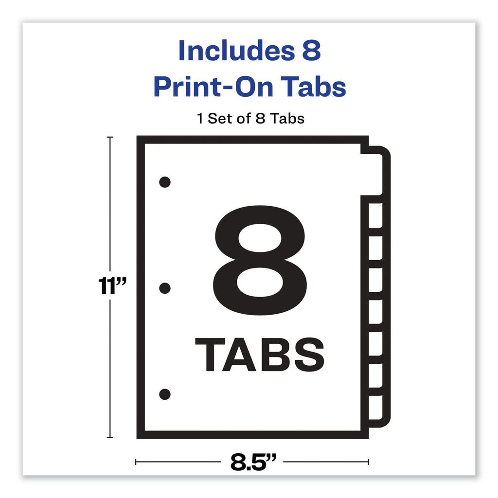 Avery Customizable Print-On Dividers, 3-Hole Punched, 8-Tab, 11 x 8.5, White, 1 Set