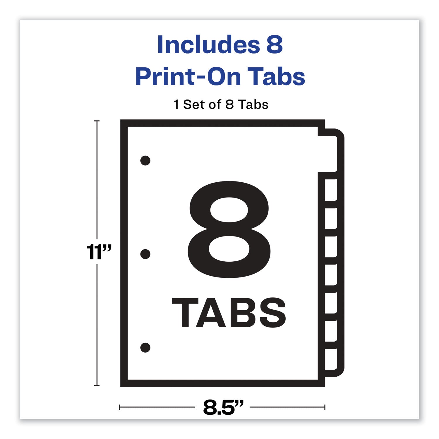 Avery Customizable Print-On Dividers, 3-Hole Punched, 8-Tab, 11 x 8.5, White, 1 Set
