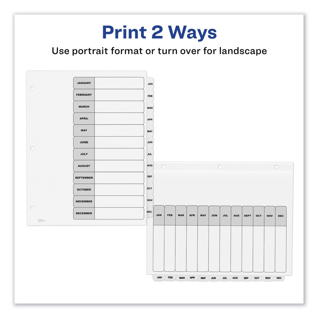 Avery Customizable TOC Ready Index Black and White Dividers, 12-Tab, Jan. to Dec., 11 x 8.5, 1 Set