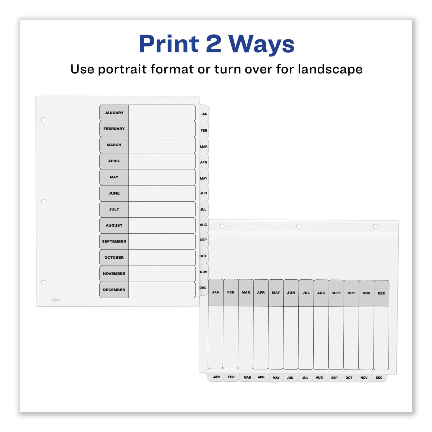 Avery Customizable TOC Ready Index Black and White Dividers, 12-Tab, Jan. to Dec., 11 x 8.5, 1 Set