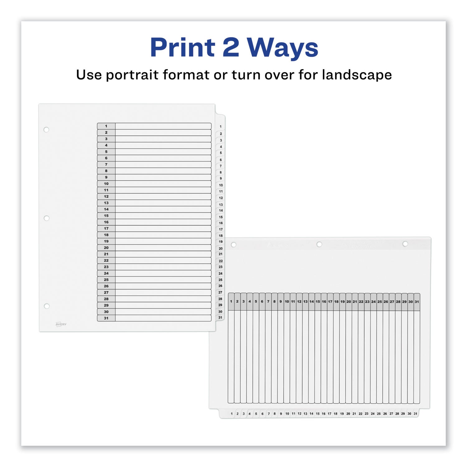 Avery Customizable TOC Ready Index Black and White Dividers, 31-Tab, 1 to 31, 11 x 8.5, 1 Set