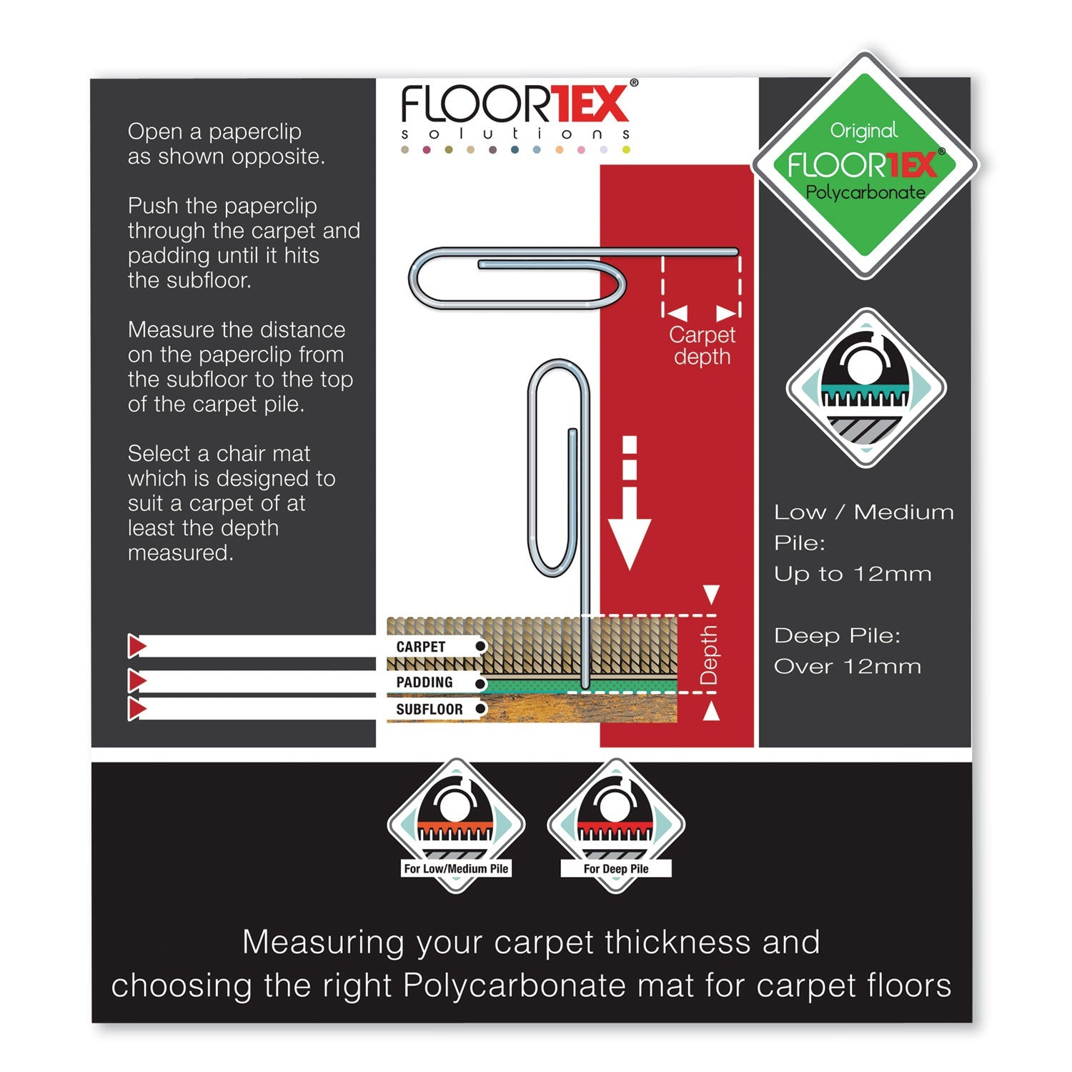 Floortex Cleartex Ultimat Polycarbonate Chair Mat for Low/Medium Pile Carpet, 48 x 60, Clear
