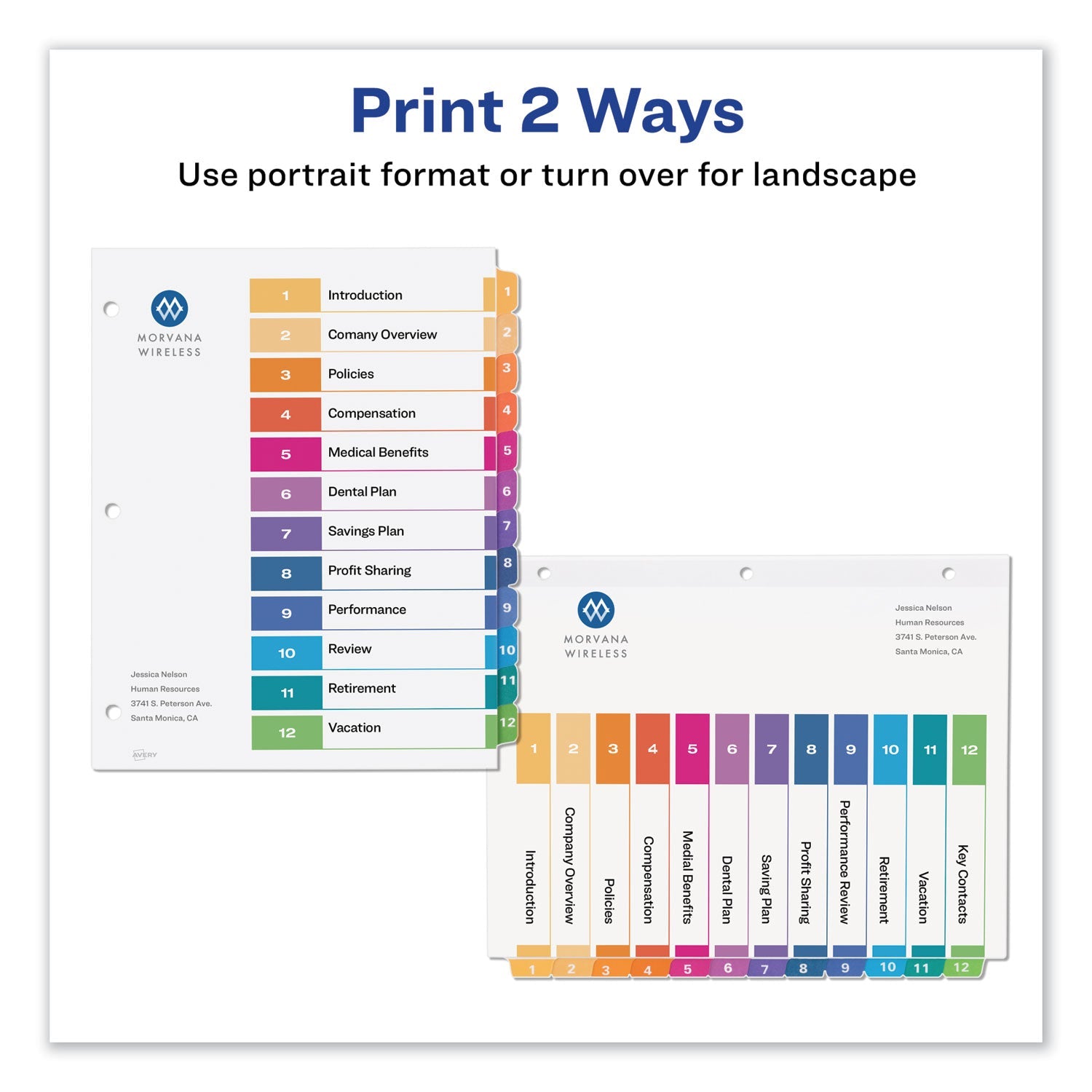 Avery Customizable TOC Ready Index Multicolor Tab Dividers, 12-Tab, 1 to 12, 11 x 8.5, White, Traditional Color Tabs, 6 Sets