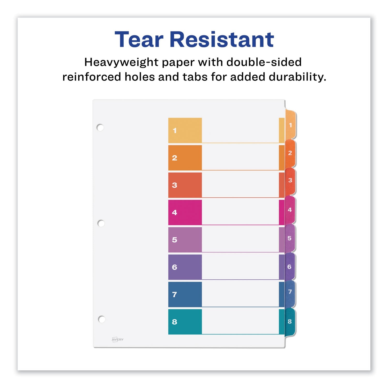 Avery Customizable TOC Ready Index Multicolor Tab Dividers, 8-Tab, 1 to 8, 11 x 8.5, White, Traditional Color Tabs, 6 Sets