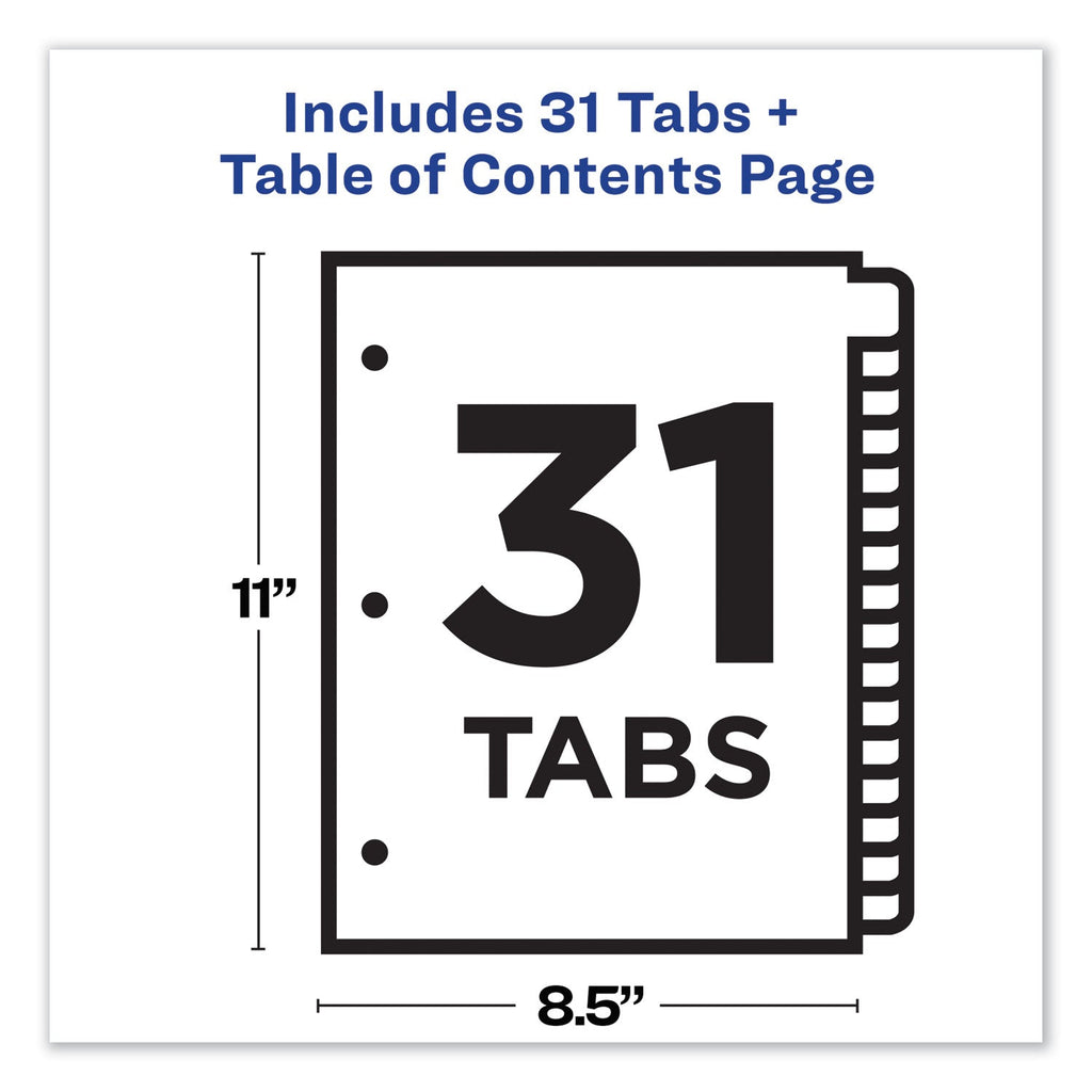 Avery Customizable TOC Ready Index Black and White Dividers, 31-Tab, 1 to 31, 11 x 8.5, 1 Set