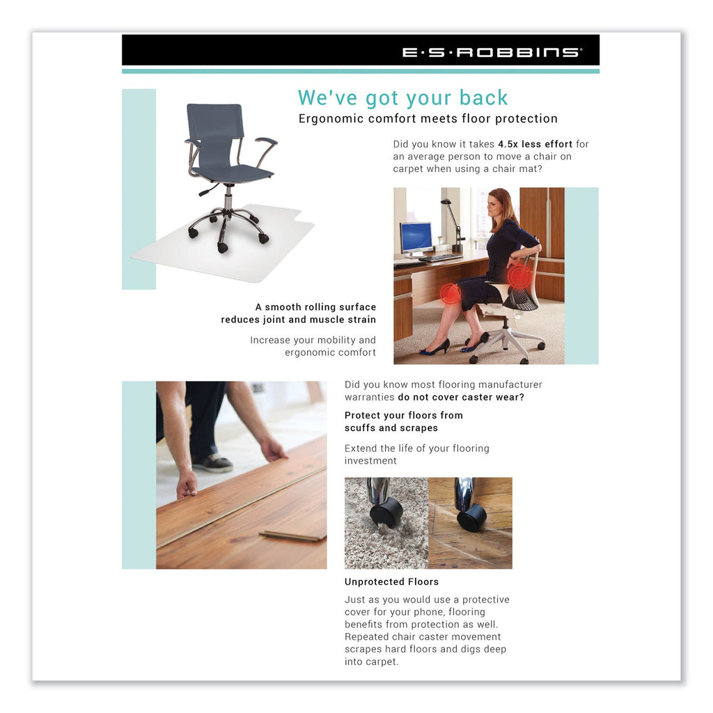 ES Robbins EverLife Chair Mat for Hard Floors, Heavy Use, Rectangular, 46" x 60", Clear