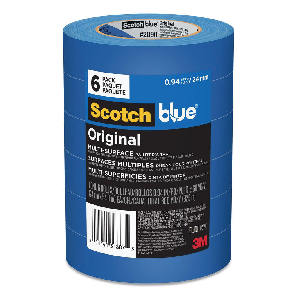 ScotchBlue Original Multi-Surface Painter's Tape, 3" Core, 0.94" x 60 yds, Blue, 6/Pack