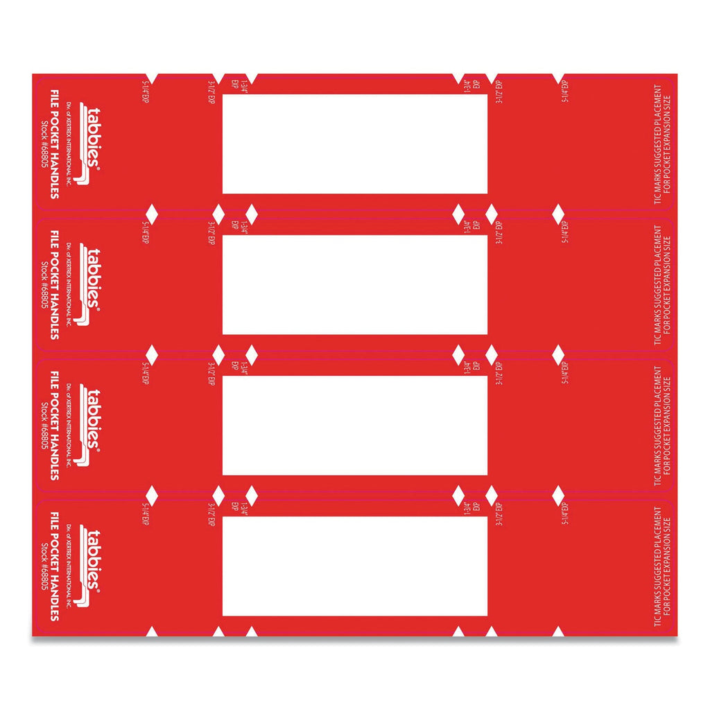 Tabbies File Pocket Handles, 9.63 x 2, Red/White, 4/Sheet, 12 Sheets/Pack