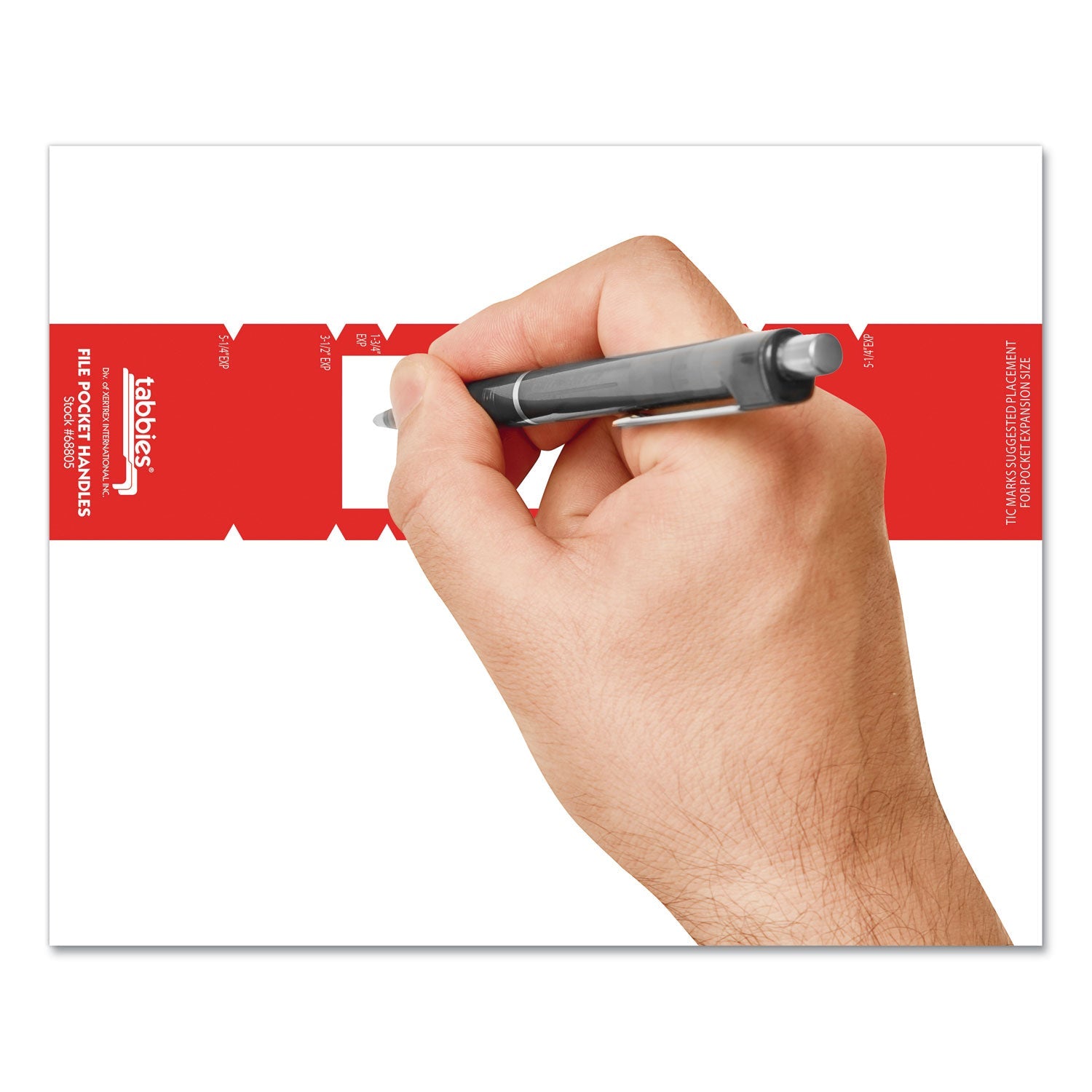 Tabbies File Pocket Handles, 9.63 x 2, Red/White, 4/Sheet, 12 Sheets/Pack