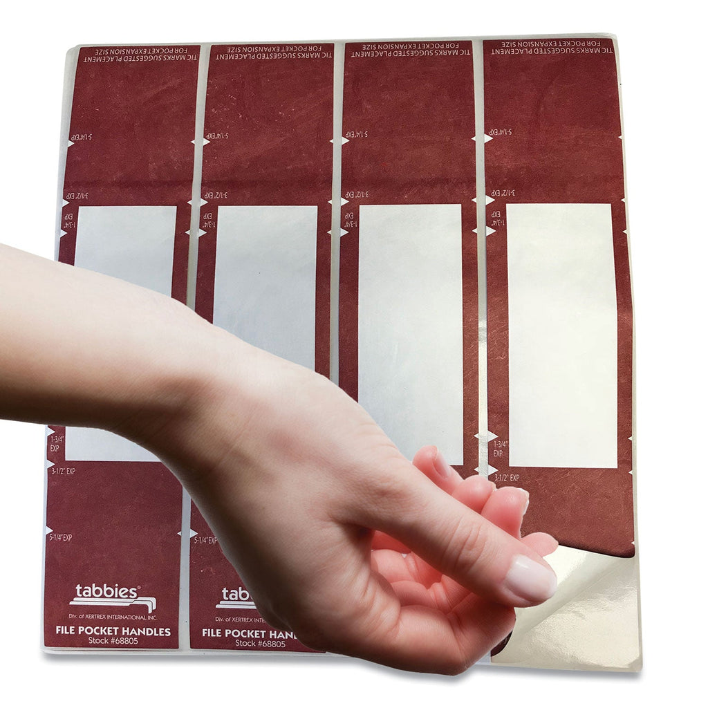 Tabbies File Pocket Handles, 9.63 x 2, Red/White, 4/Sheet, 12 Sheets/Pack