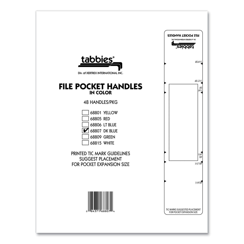 Tabbies File Pocket Handles, 9.63 x 2, Dark Blue/White, 4/Sheet, 12 Sheets/Pack