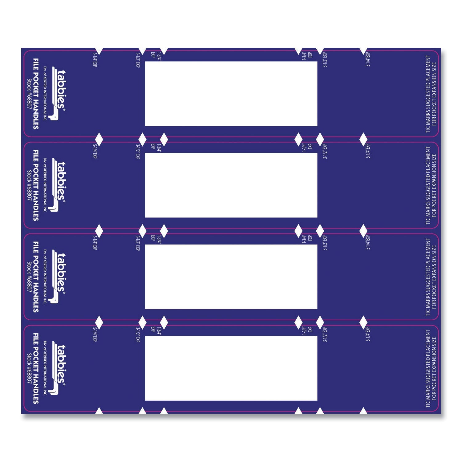 Tabbies File Pocket Handles, 9.63 x 2, Dark Blue/White, 4/Sheet, 12 Sheets/Pack