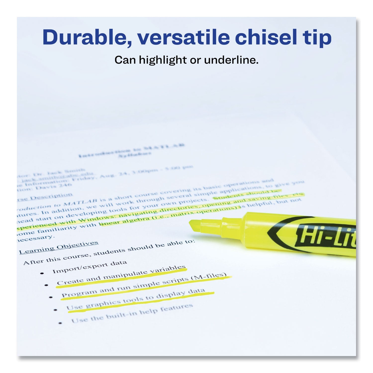 Avery HI-LITER Desk-Style Highlighters, Fluorescent Yellow Ink, Chisel Tip, Yellow/Black Barrel, Dozen
