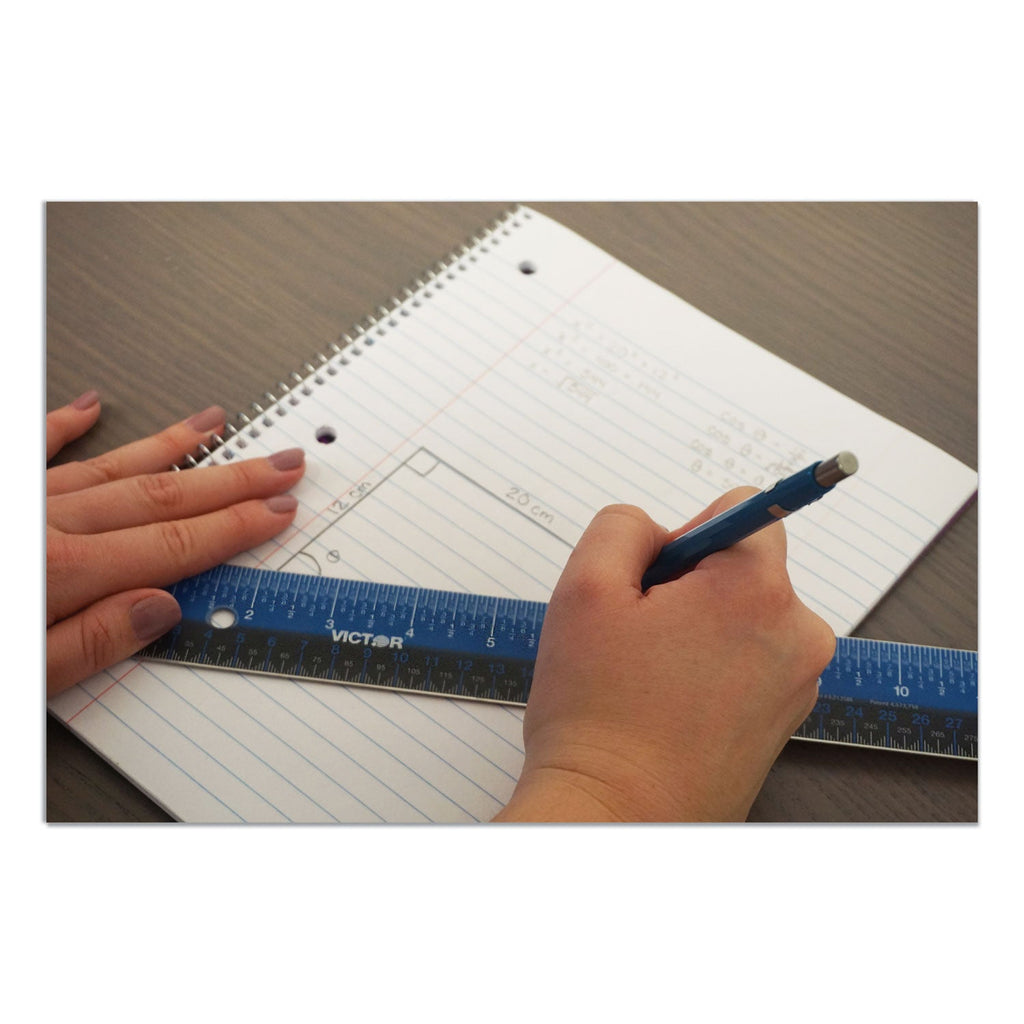 Victor Easy Read Stainless Steel Ruler, Standard/Metric, 12".5 Long, Blue