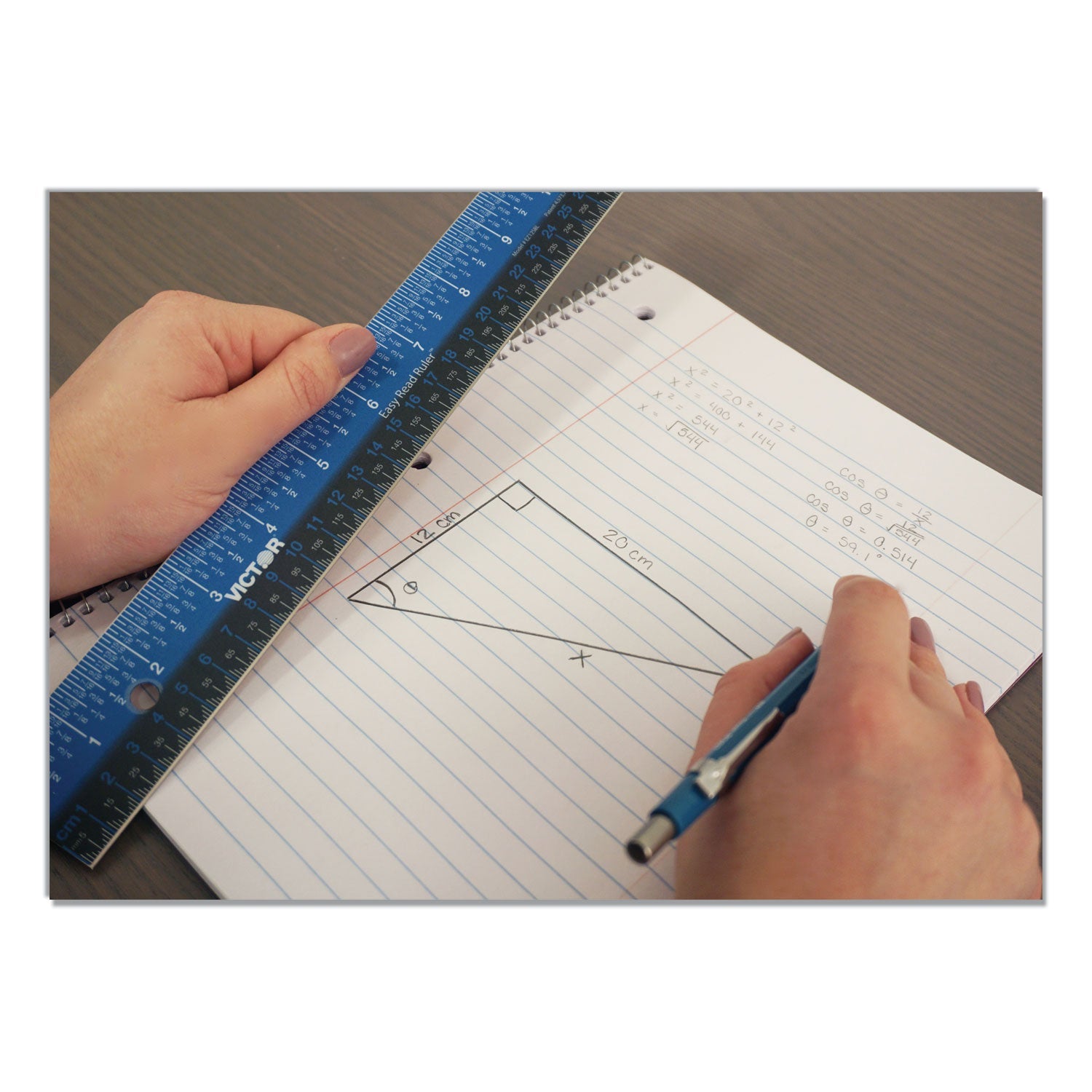 Victor Easy Read Stainless Steel Ruler, Standard/Metric, 12".5 Long, Blue