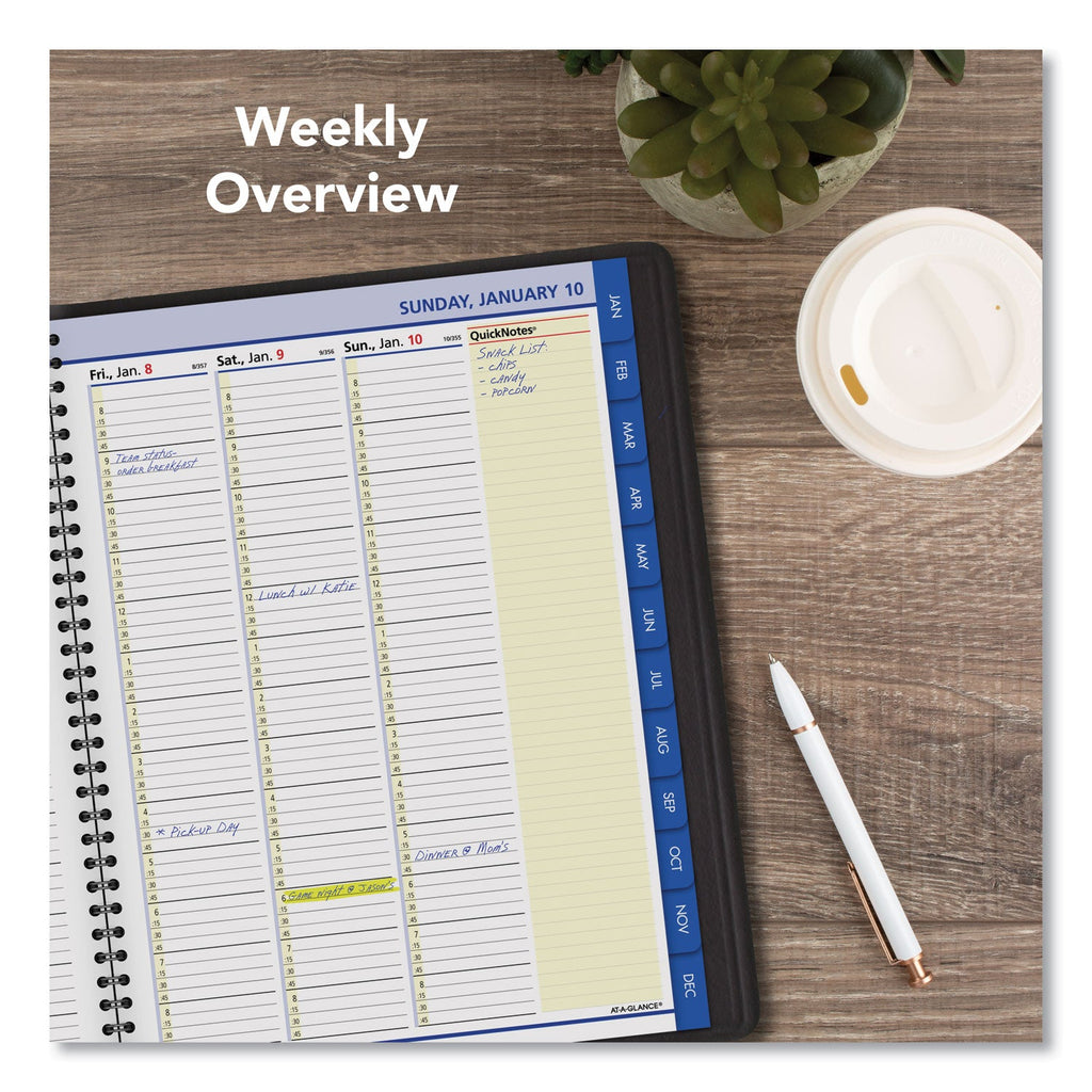 AT-A-GLANCE QuickNotes Weekly Vertical-Column Format Appointment Book, 11 x 8.25, Black Cover, 12-Month (Jan to Dec): 2023