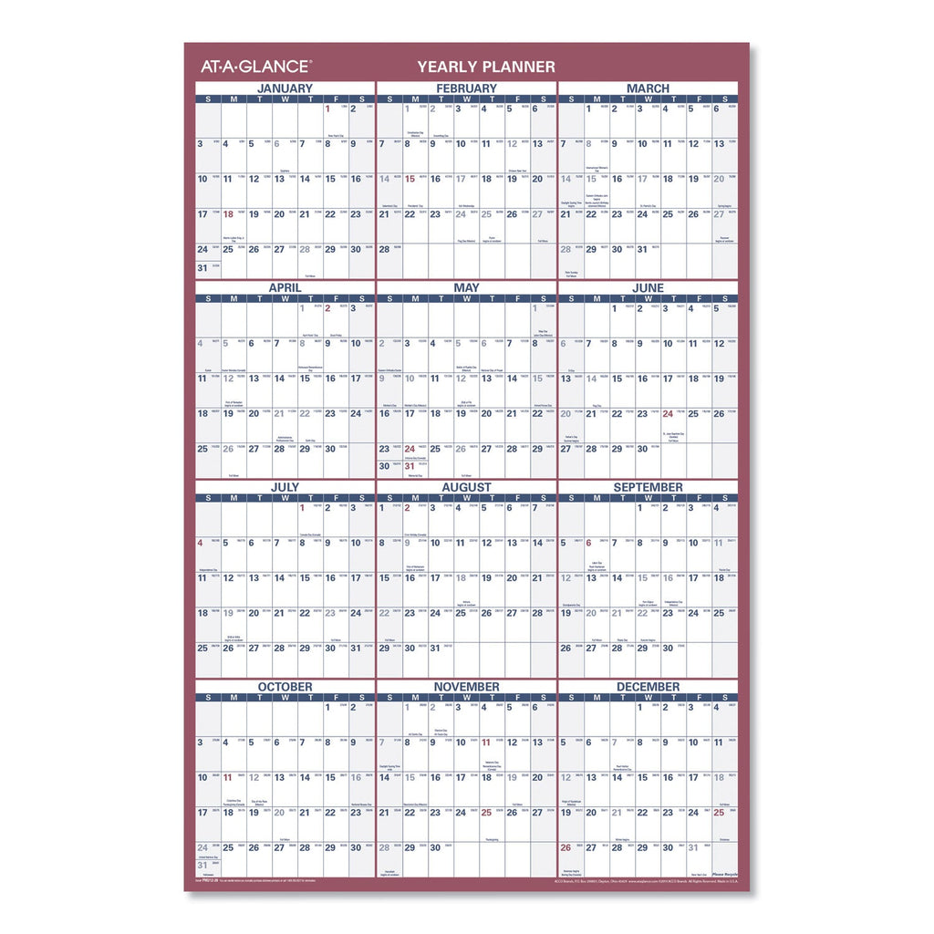 AT-A-GLANCE Vertical/Horizontal Wall Calendar, 24 x 36, White/Blue/Red Sheets, 12-Month (Jan to Dec): 2023