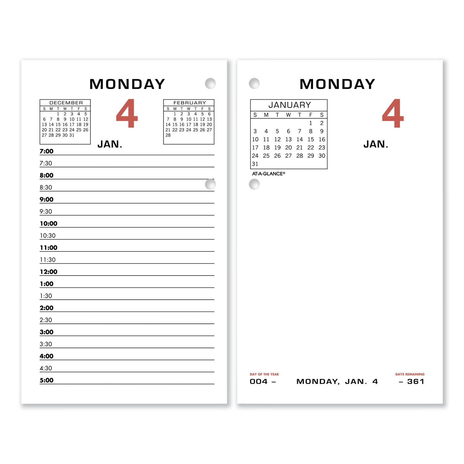 AT-A-GLANCE Two-Color Desk Calendar Refill, 3.5 x 6, White Sheets, 2023