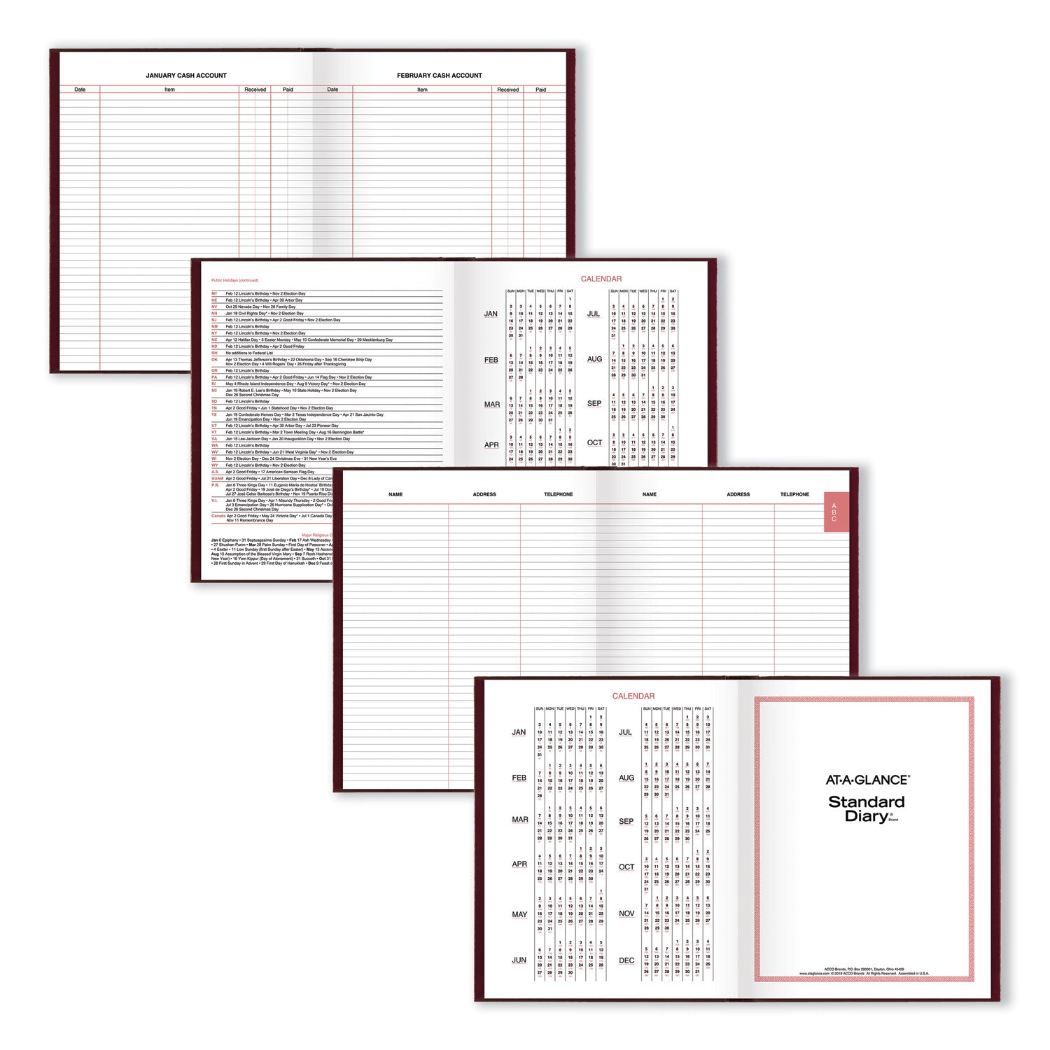 AT-A-GLANCE Standard Diary Daily Diary, 2023 Edition, Medium/College Rule, Red Cover, 9.5 x 7.5, 200 Sheets