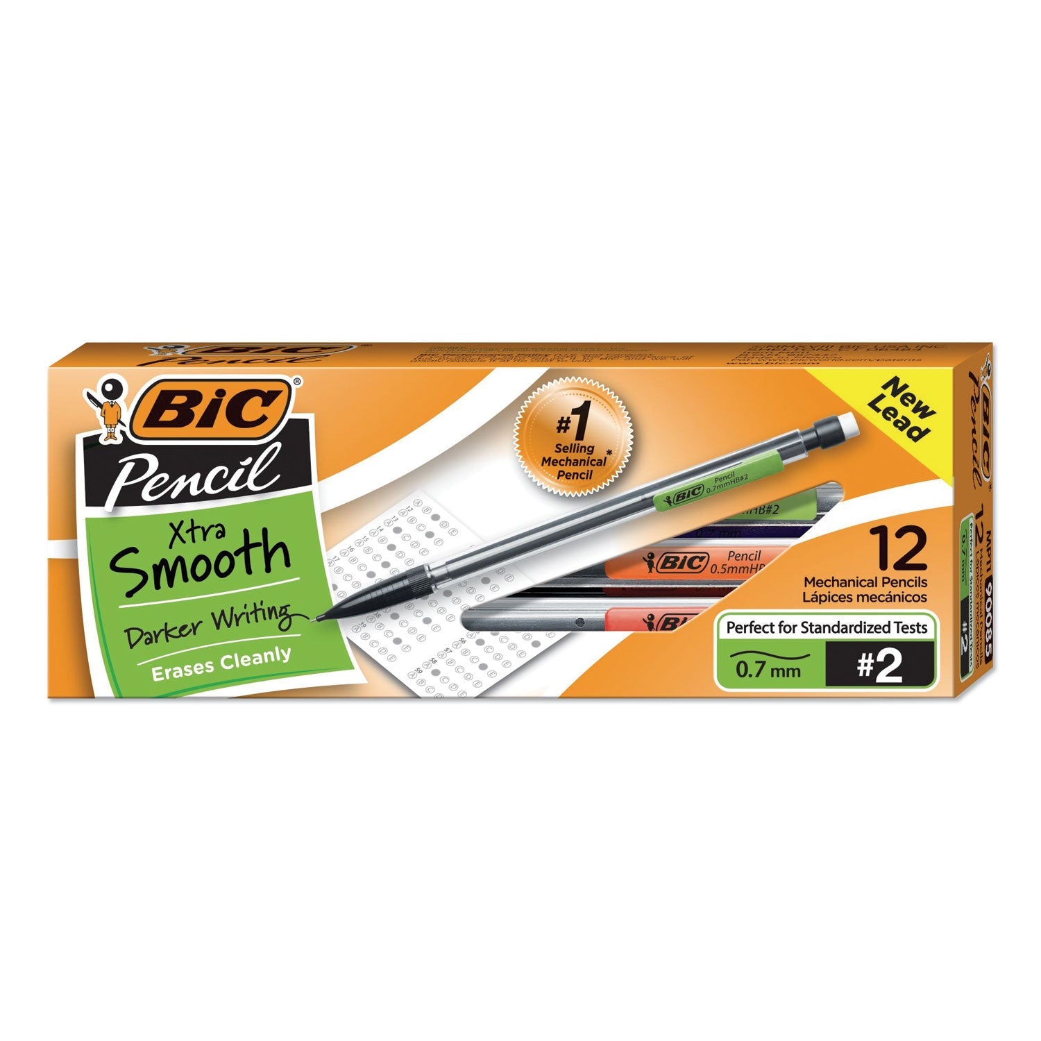 BIC Xtra Smooth Mechanical Pencil, 0.7 mm, HB (#2.5), Black Lead, Clear Barrel, Dozen