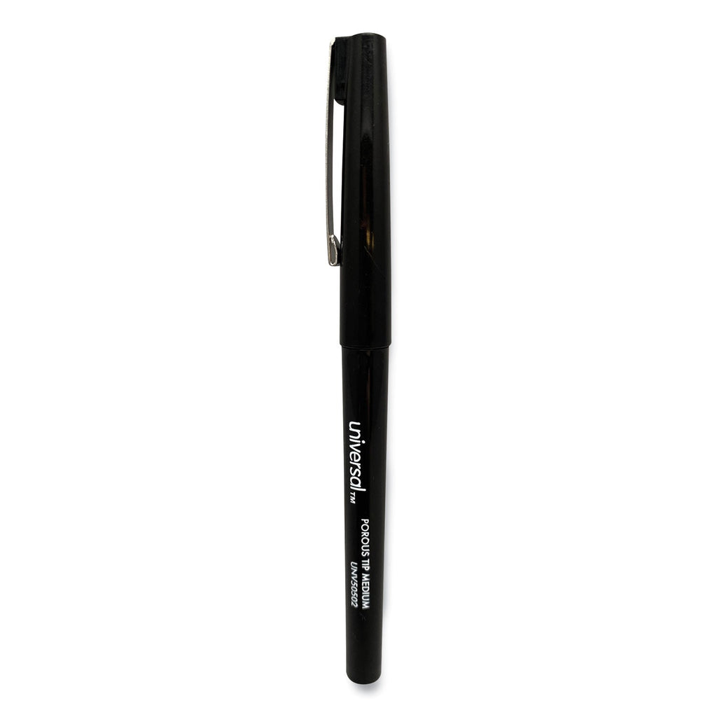 Universal Porous Point Pen, Stick, Medium 0.7 mm, Black Ink, Black Barrel, Dozen