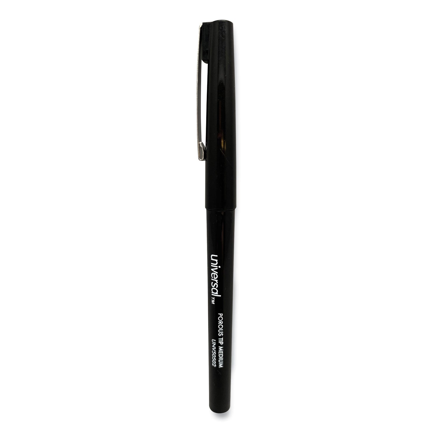 Universal Porous Point Pen, Stick, Medium 0.7 mm, Black Ink, Black Barrel, Dozen