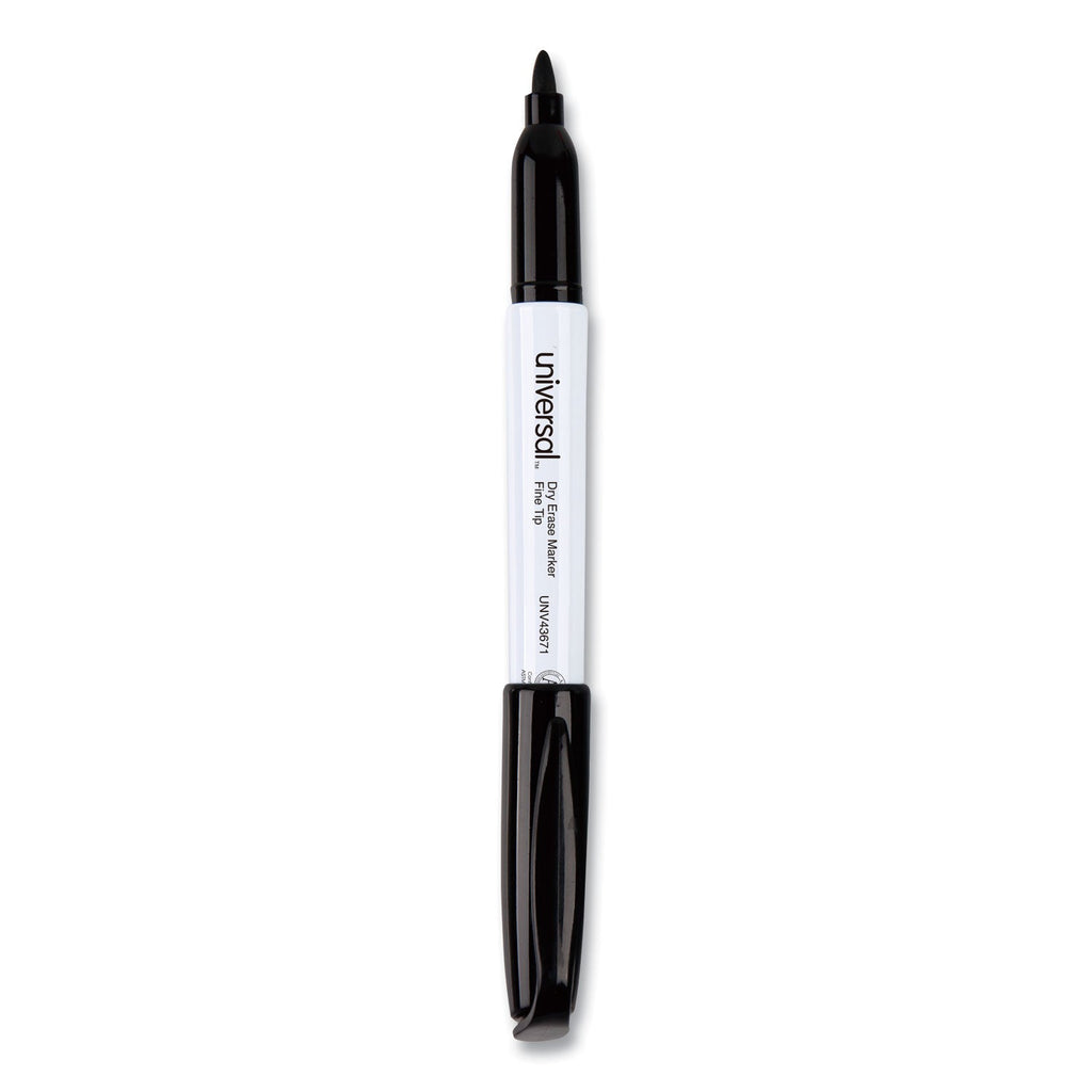 Universal Pen Style Dry Erase Marker, Fine Bullet Tip, Black, Dozen
