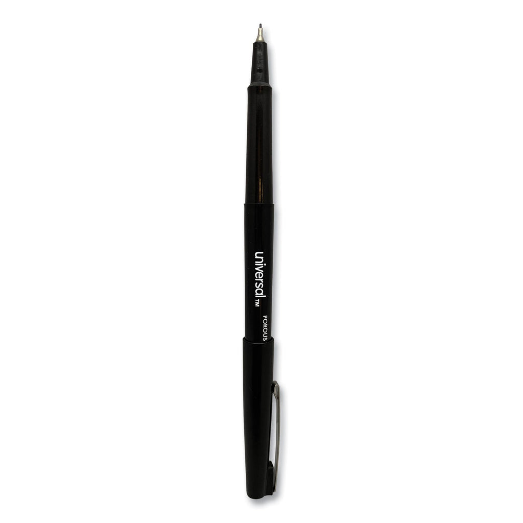 Universal Porous Point Pen, Stick, Medium 0.7 mm, Black Ink, Black Barrel, Dozen