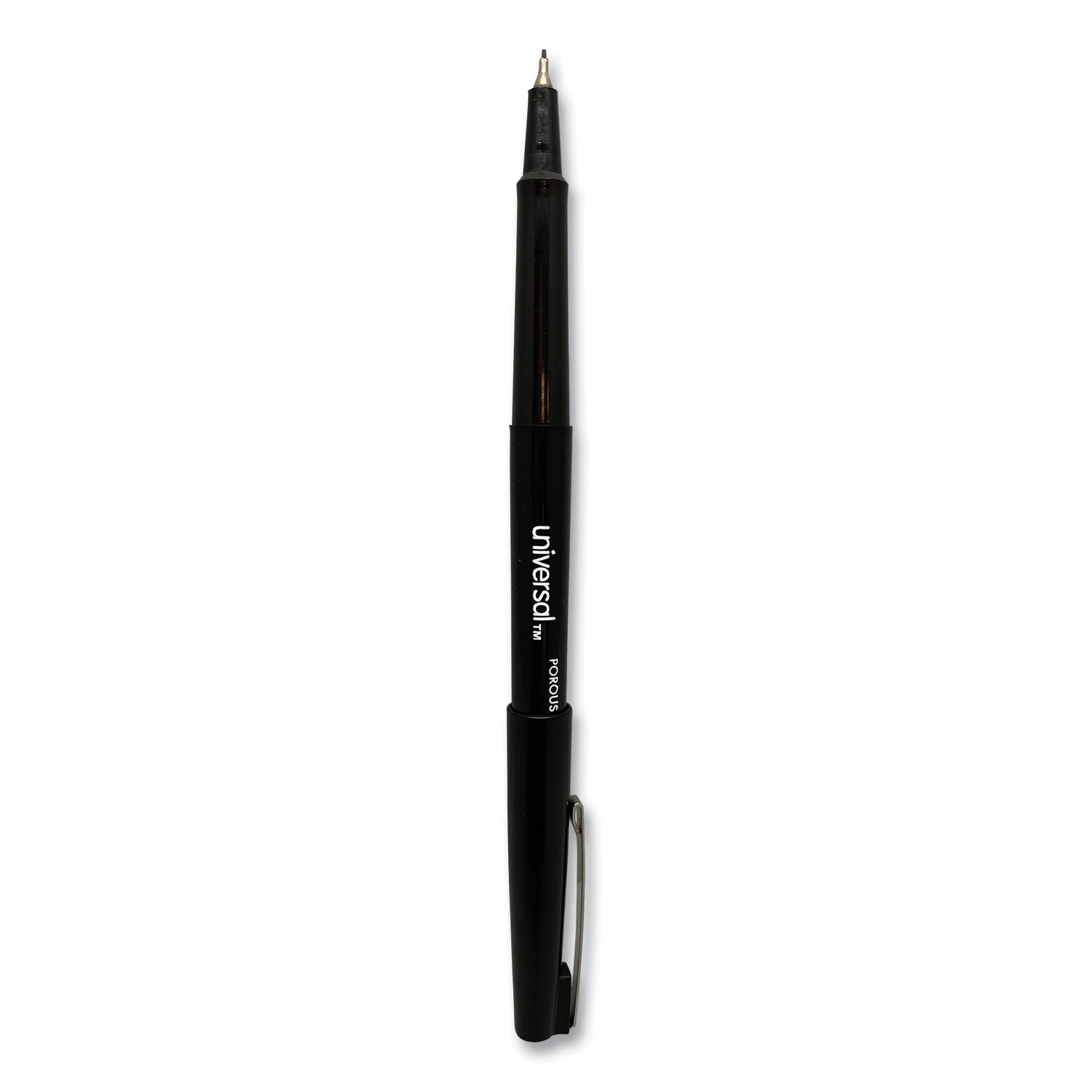 Universal Porous Point Pen, Stick, Medium 0.7 mm, Black Ink, Black Barrel, Dozen