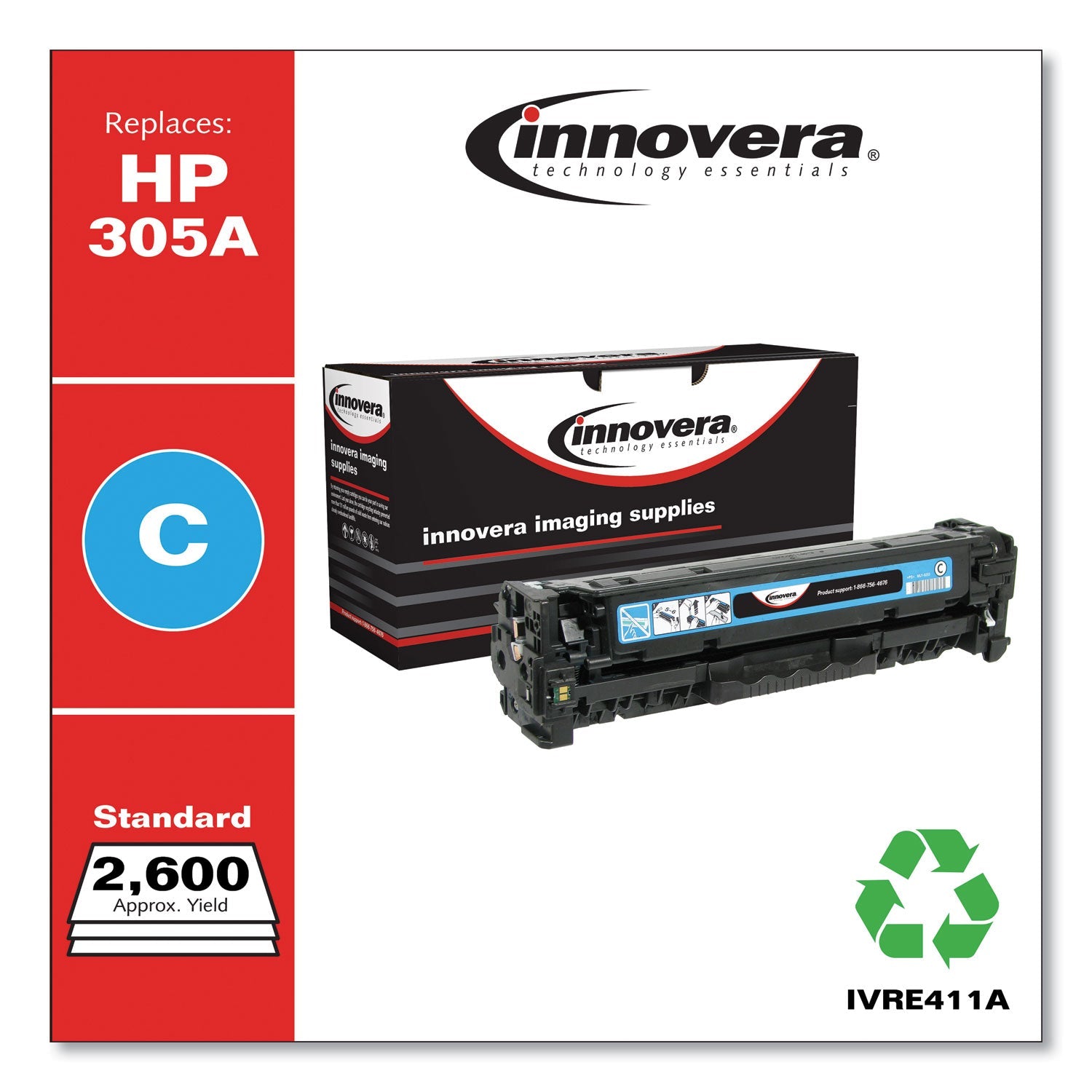 Innovera Remanufactured Cyan Toner, Replacement for 305A (CE411A), 2,600 Page-Yield