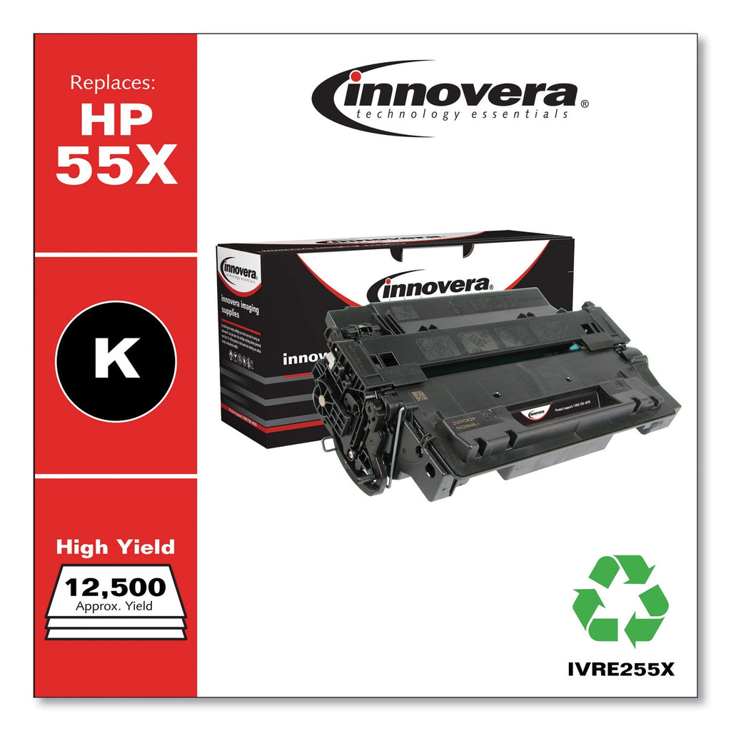 Innovera Remanufactured Black High-Yield Toner, Replacement for 55X (CE255X), 12,500 Page-Yield