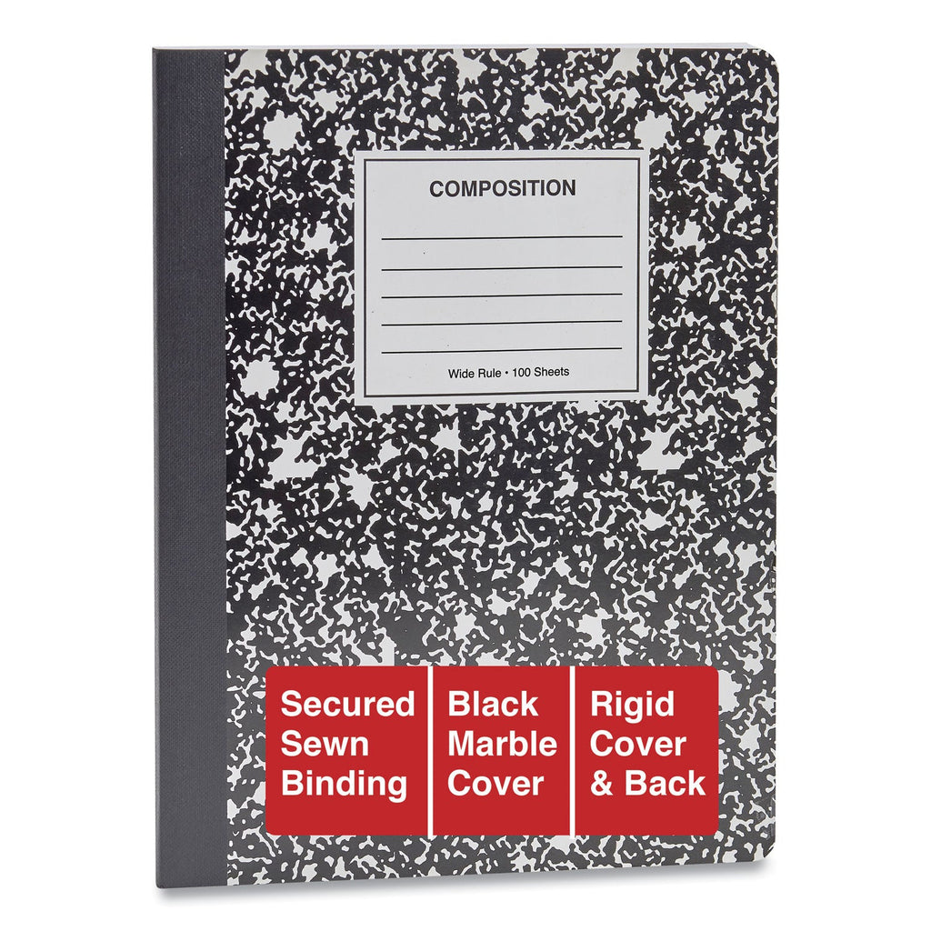 Universal Composition Book, Wide/Legal Rule, Black Marble Cover, 9.75 x 7.5, 100 Sheets, 6/Pack