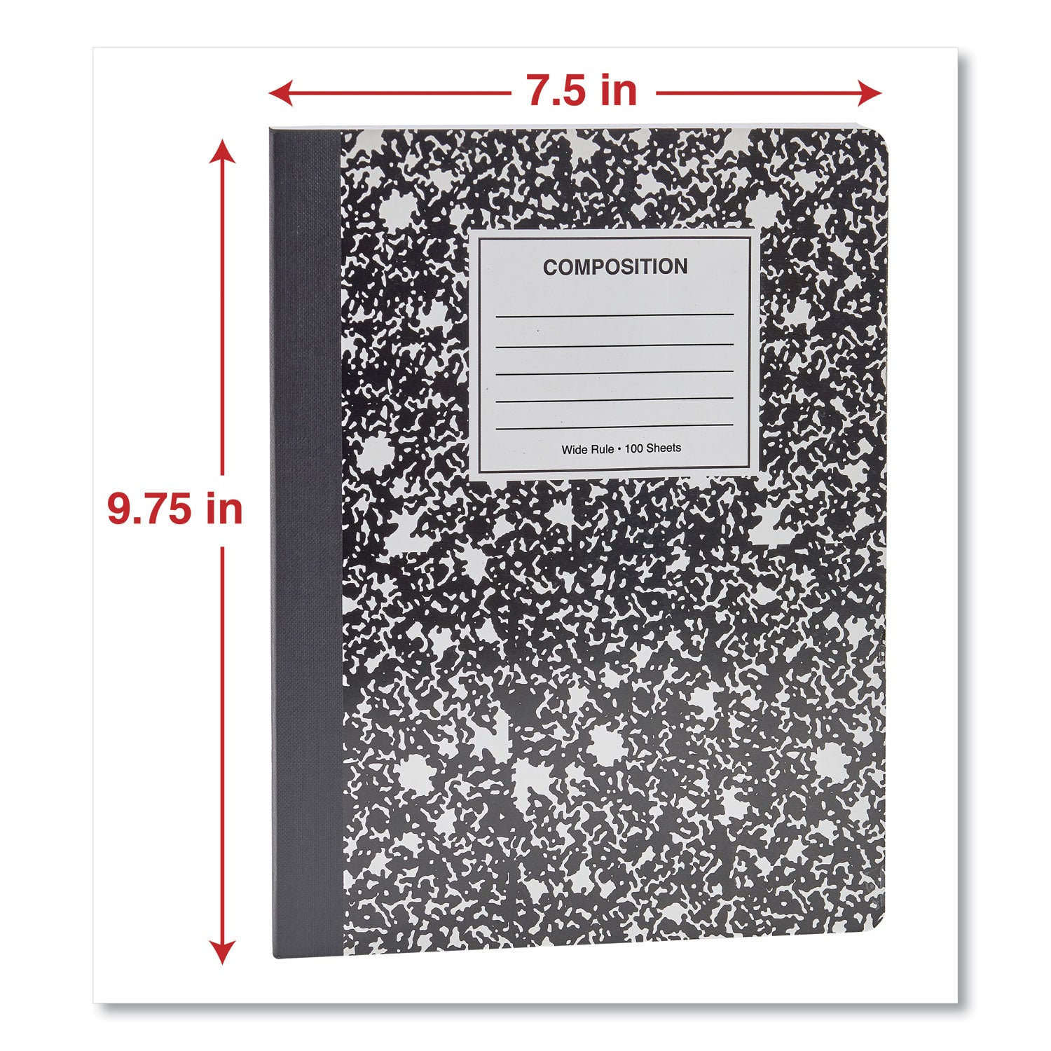 Universal Composition Book, Wide/Legal Rule, Black Marble Cover, 9.75 x 7.5, 100 Sheets