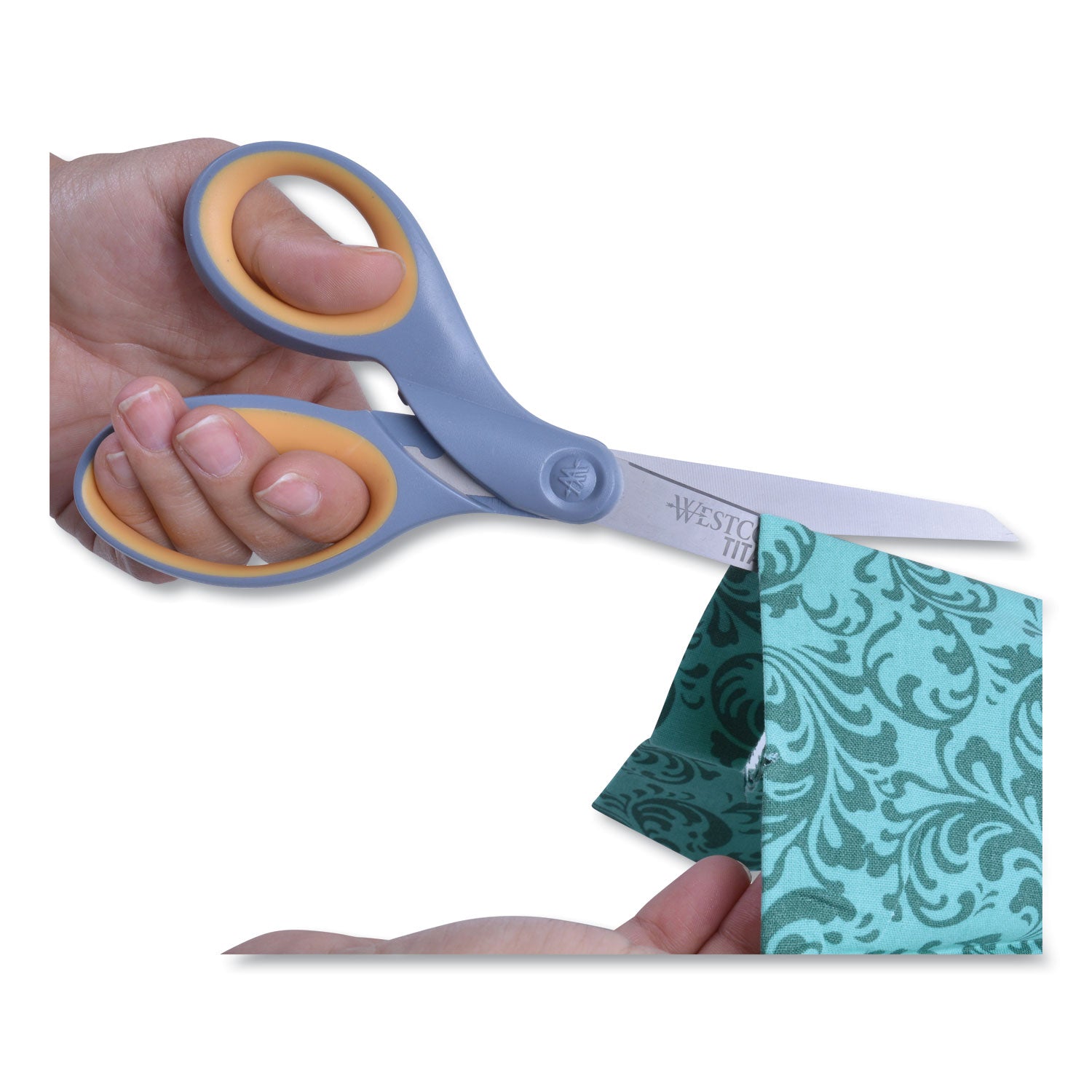 Westcott Titanium Bonded Scissors, 8" Long, 3.5" Cut Length, Gray/Yellow Straight Handle