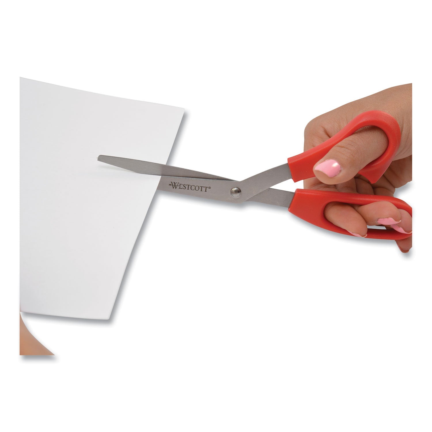 Westcott Value Line Stainless Steel Shears, 8" Long, 3.5" Cut Length, Red Offset Handle