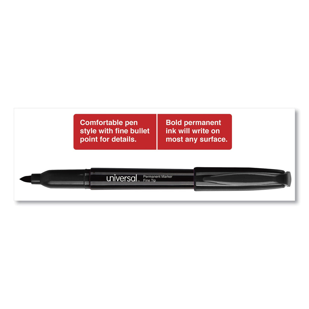 Universal Pen-Style Permanent Marker, Fine Bullet Tip, Black, Dozen