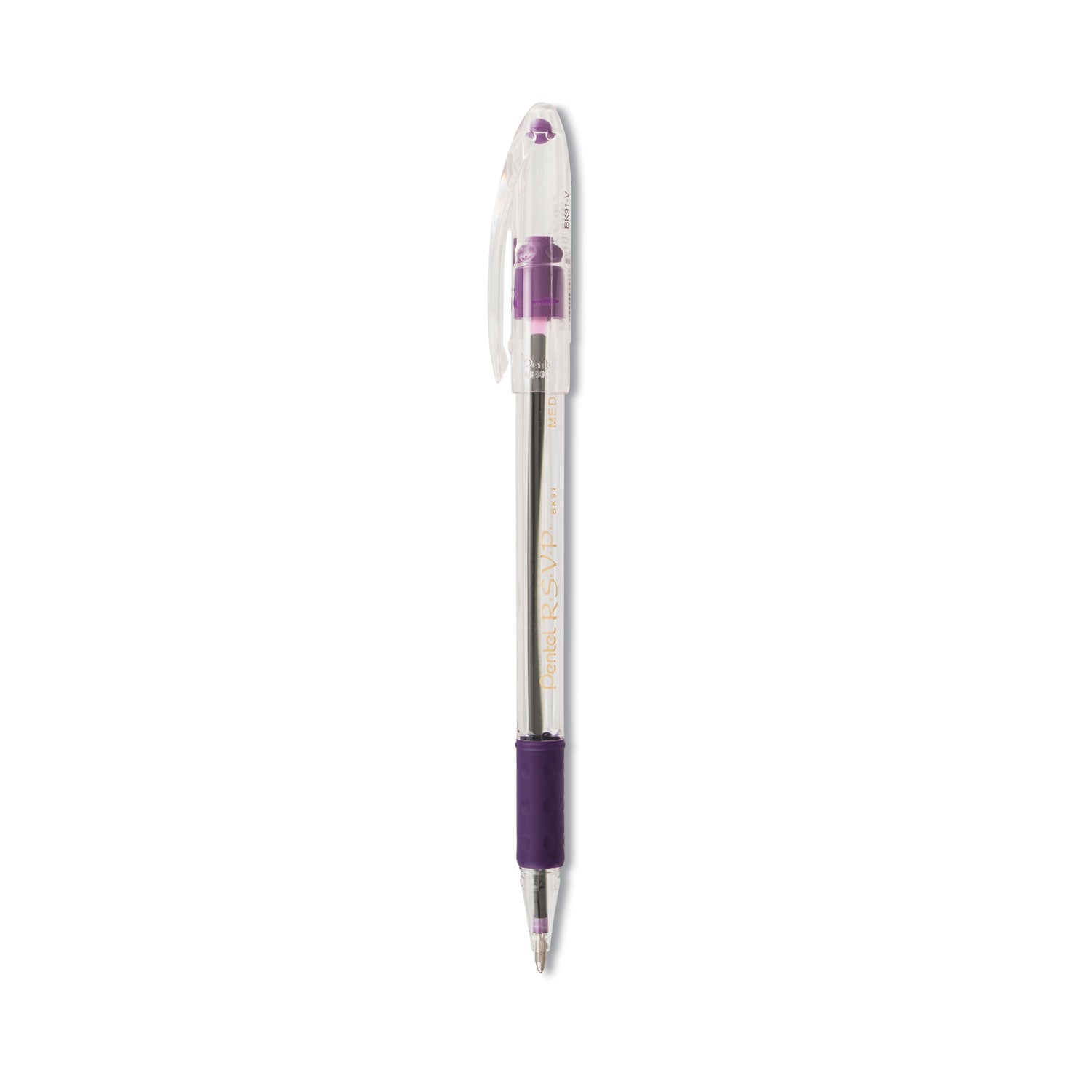 Pentel R.S.V.P. Ballpoint Pen, Stick, Medium 1 mm, Violet Ink, Clear/Violet Barrel, Dozen