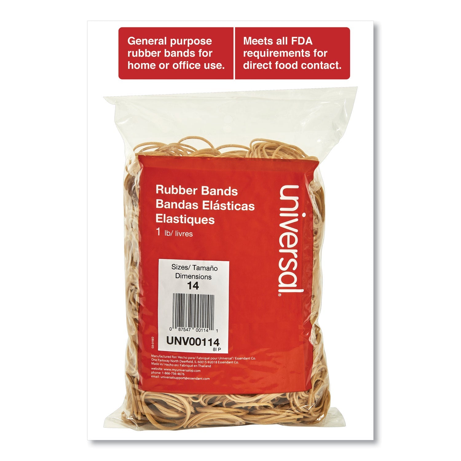 Universal Rubber Bands, Size 14, 0.04" Gauge, Beige, 1 lb Box, 2,200/Pack