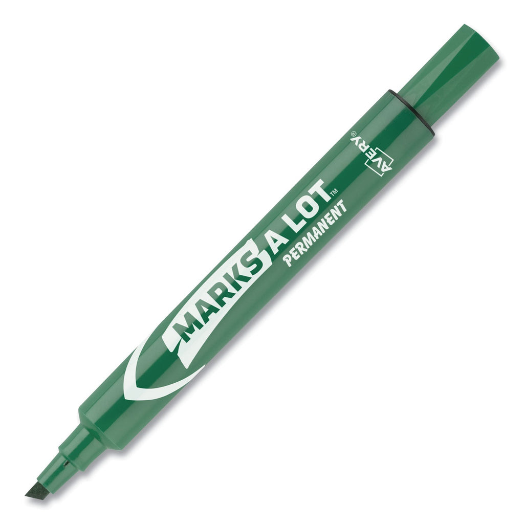 Avery MARKS A LOT Large Desk-Style Permanent Marker, Broad Chisel Tip, Green, Dozen (8885)