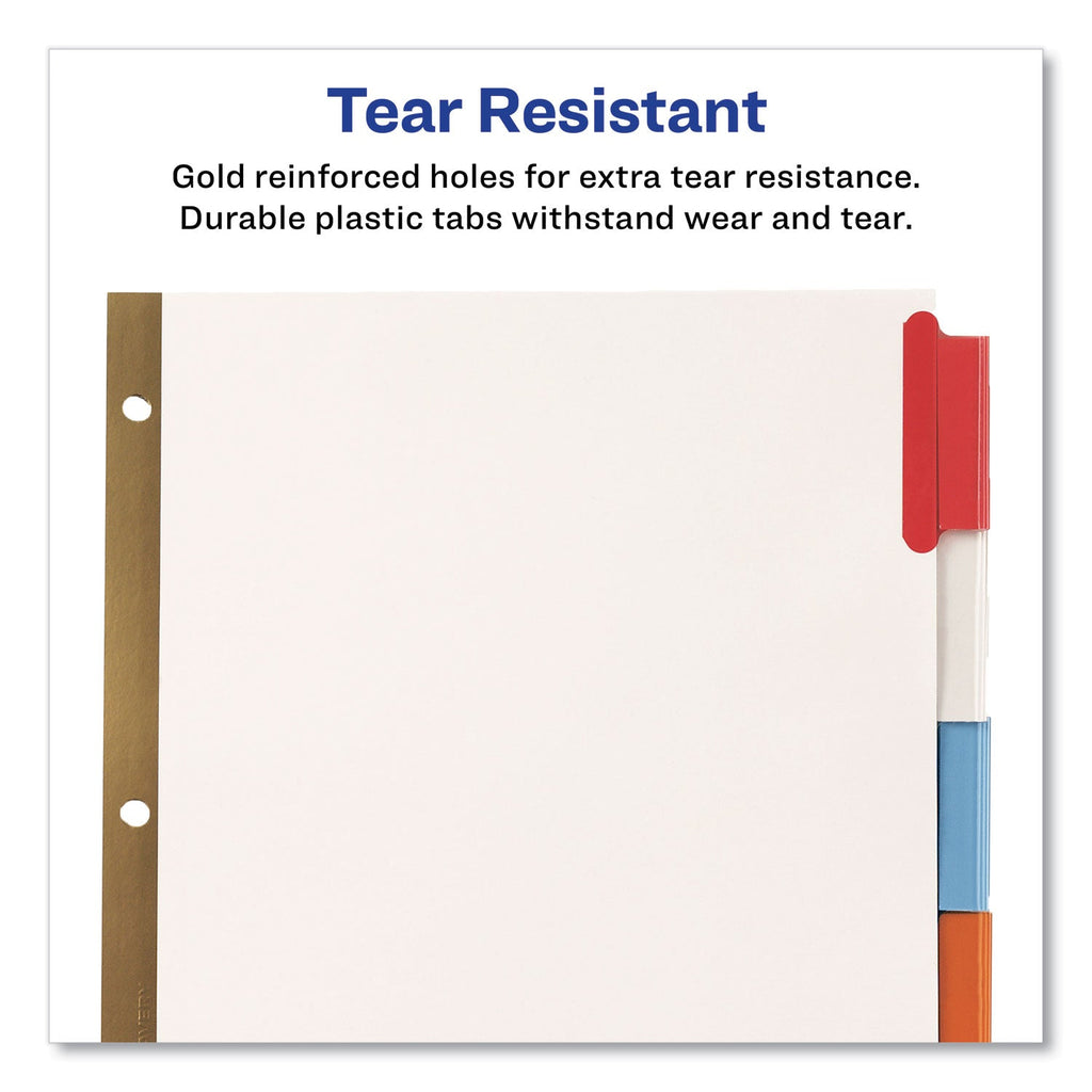 Avery Insertable Big Tab Dividers, 5-Tab, Double-Sided Gold Edge Reinforcing, 11 x 8.5, White, Assorted Tabs, 1 Set