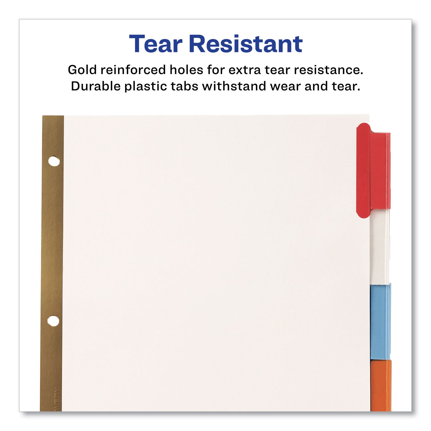 Avery Insertable Big Tab Dividers, 5-Tab, Double-Sided Gold Edge Reinforcing, 11 x 8.5, White, Assorted Tabs, 1 Set