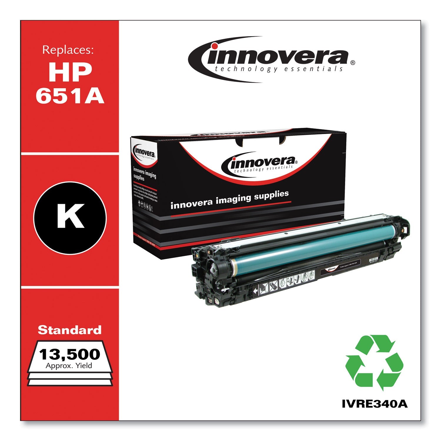 Innovera Remanufactured Black Toner, Replacement for 651A (CE340A), 16,000 Page-Yield