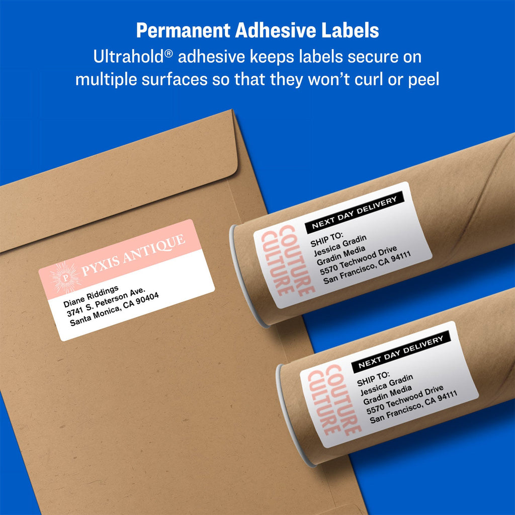 Avery Shipping Labels w/ TrueBlock Technology, Laser Printers, 2 x 4, White, 10/Sheet, 250 Sheets/Box