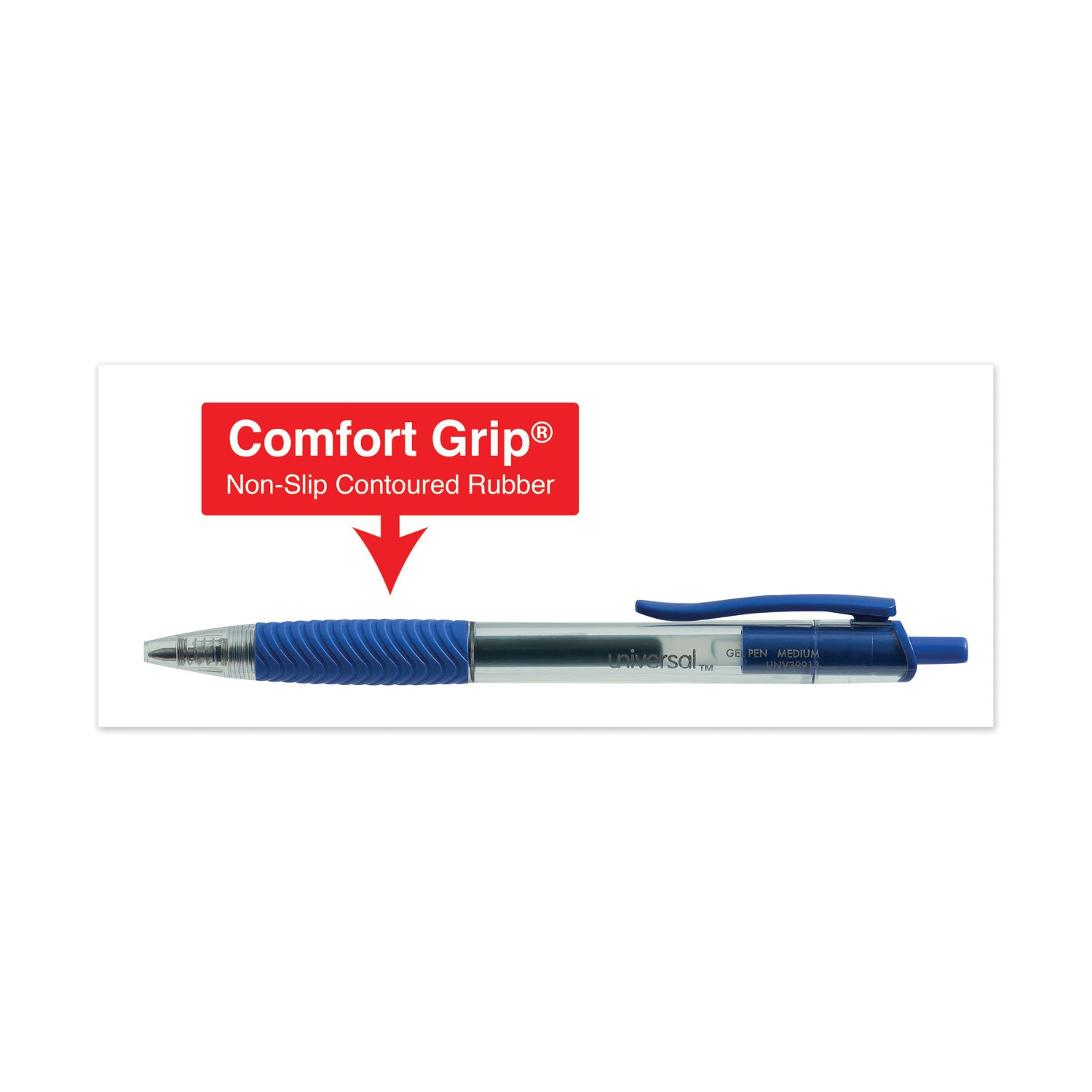 Universal Comfort Grip Gel Pen, Retractable, Medium 0.7 mm, Blue Ink, Translucent Blue Barrel, Dozen