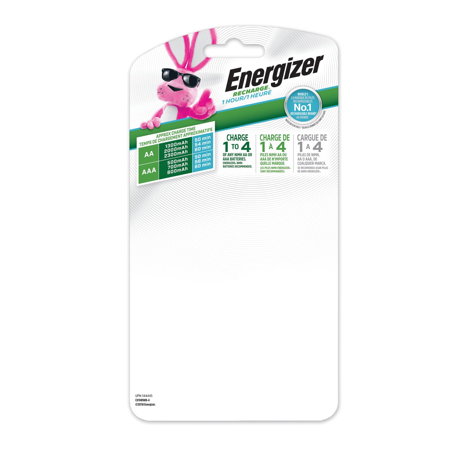 Energizer Recharge 1 Hour Charger, For AA or AAA NiMH Batteries, Includes 4 AA Batteries