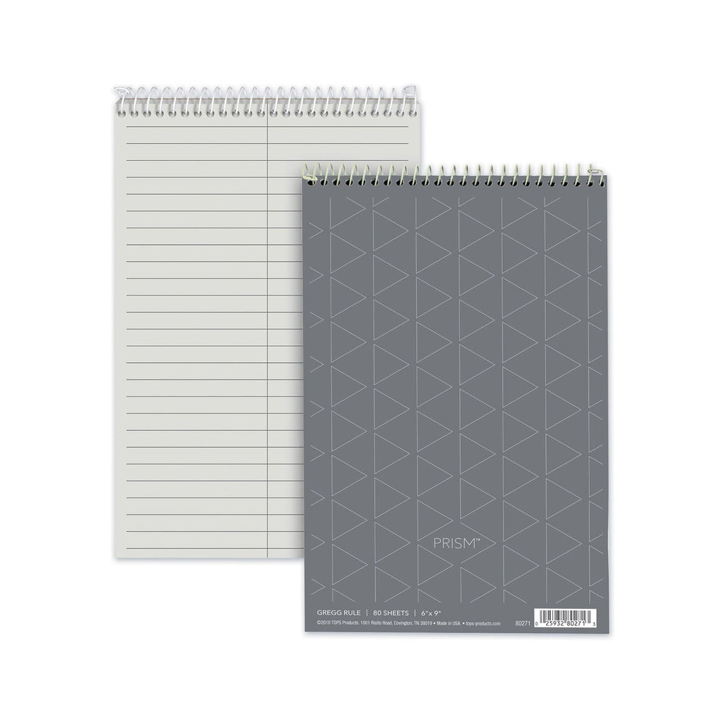 TOPS Prism Steno Pads, Gregg Rule, Gray Cover, 80 Gray 6 x 9 Sheets, 4/Pack