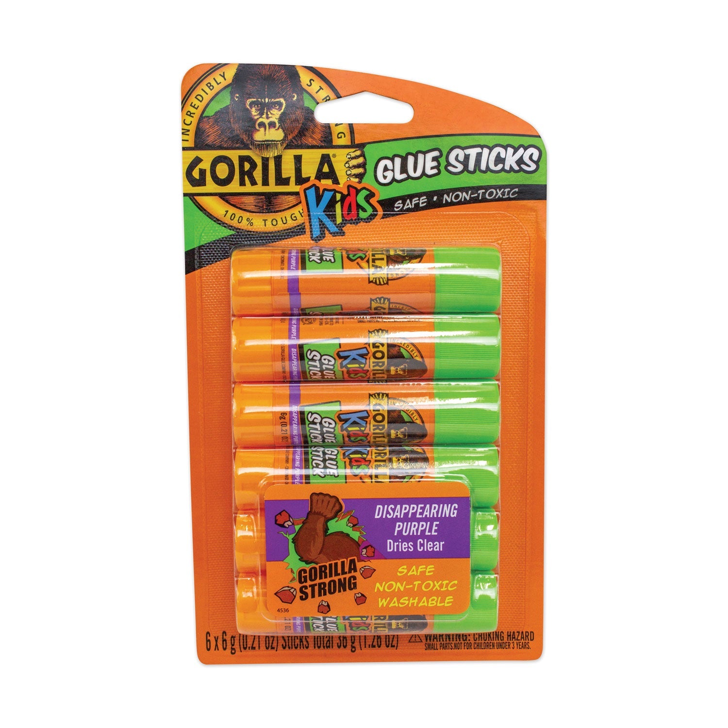 Gorilla School Glue Sticks, 0.21 oz/Stick, Dries Clear, 36 Sticks/Box
